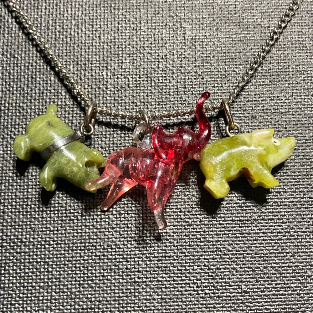 Antique Pig Charms, Pair of Green Jade & Irish Connemara Marble Lucky Pig Charms